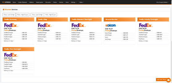 Compare rates from different carriers